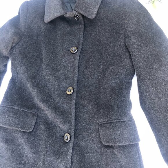 Donna Vittoria Italian Virgin Wool and Mohair Black/Charcoal Trench Coat Size 8 - Picture 4 of 16